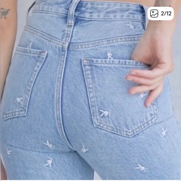 Playboy x Pacsun Jeans Raining Bunnies Embroidered sz 25 - Picture 2 of 5